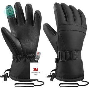 Ski Gloves,Winter Snow Waterproof Gloves Touchscreen Skiing & Snowboarding Cold Weather Glovess,Fits Both Men & Women,for ParentChild Kids with Wrist Strap (Full Black), Medium