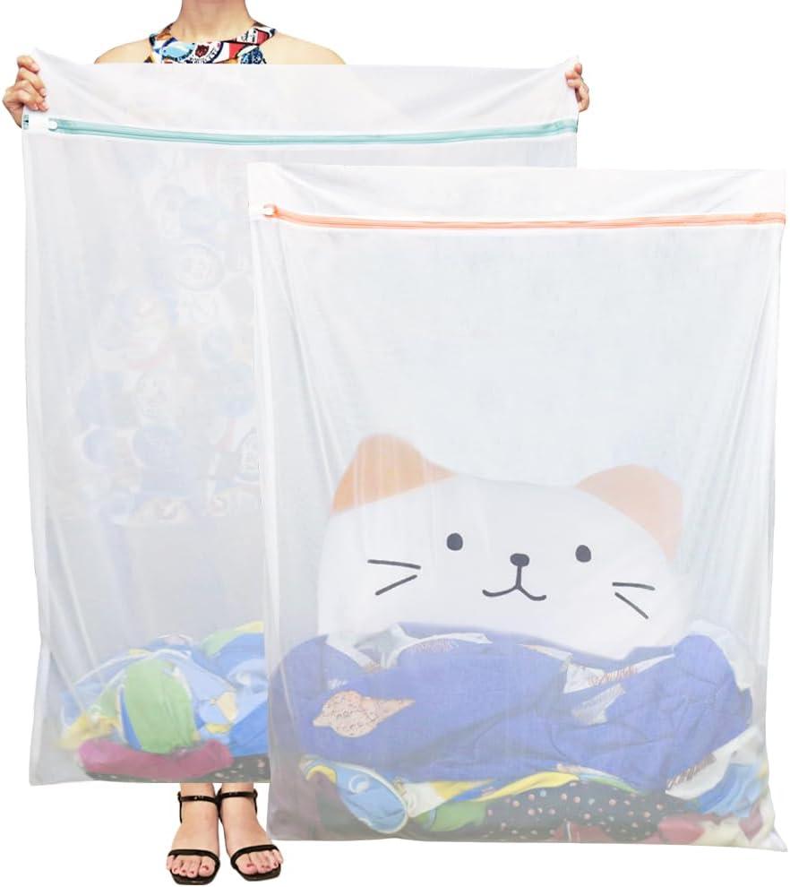 Tenn Well Extra Large Mesh Laundry Bags, 2 Pack 43 x 35 inch Jumbo Delicates Bag for Washing Machine, Large Mesh Bags for Delicates, Coats, Blankets, Bedding, Toys, Pet Items (White)