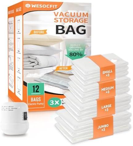 9 Pack Vacuum Storage Bags with Electric Pump,Vacuum Seal Bags for Clothing, Small, Medium, Large, and, Jumbo Space Saver Bags for Travel, Luggage Compression Packing