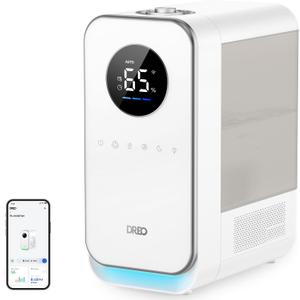 DREO Humidifiers for Bedroom, Top-filled Smart Quiet Cool Mist Humidifiers for Large Room Home, Oil Diffuser & Nightlight, 50Hours Runtime for Indoor Plants, with Alexa/Google, Grey