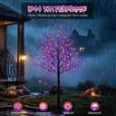Set of 3 Lighted Black Halloween Tree Lights 4FT 300 LED Orange Purple, 2 Pack 