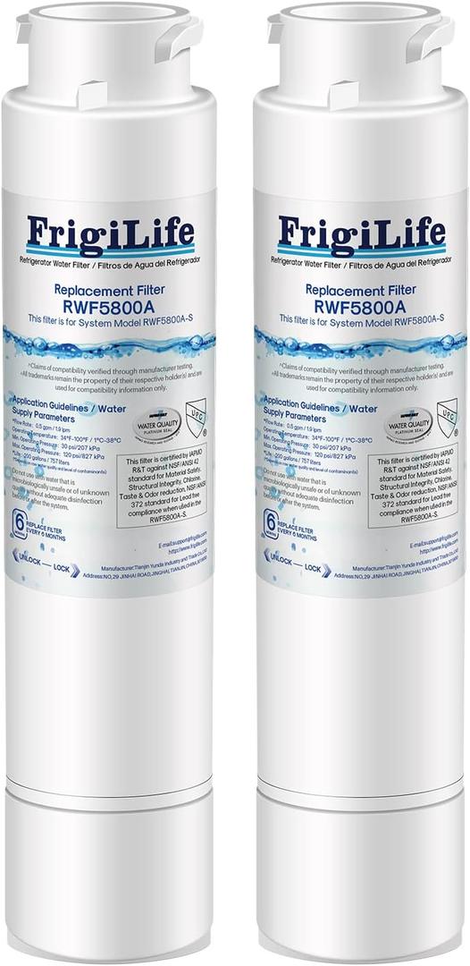 RWF5800A Refrigerator Water Filter Replacement for Frigidaire EPTWFU01 EWF02 Pure Source Ultra II, PureSource Ultra 2, SCWFTCTO, GP006, EPTWFUO1, MR022, JO22, BO022, TH-01, DE022, 1007 2PACK