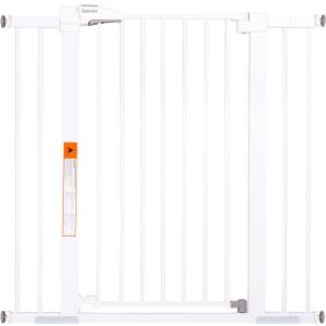 BABELIO 36" Tall Dog Gate PressGuard C5, 26-40" Wide Auto Close Baby Gate, Pressure Mounted Metal Pet Gate, Easy Install No Drilling, No Tools Needed, with Wall Protectors and Extension Kits, White