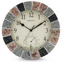 eYotto 10 Inch Small Indoor/Outdoor Waterproof Wall Clock with Thermometer Silent Non-Ticking Battery Operated Wall Clocks Weatherproof for Patio, Pool, Garden, Lanai, Fence, Porch, Deck, Bathroom