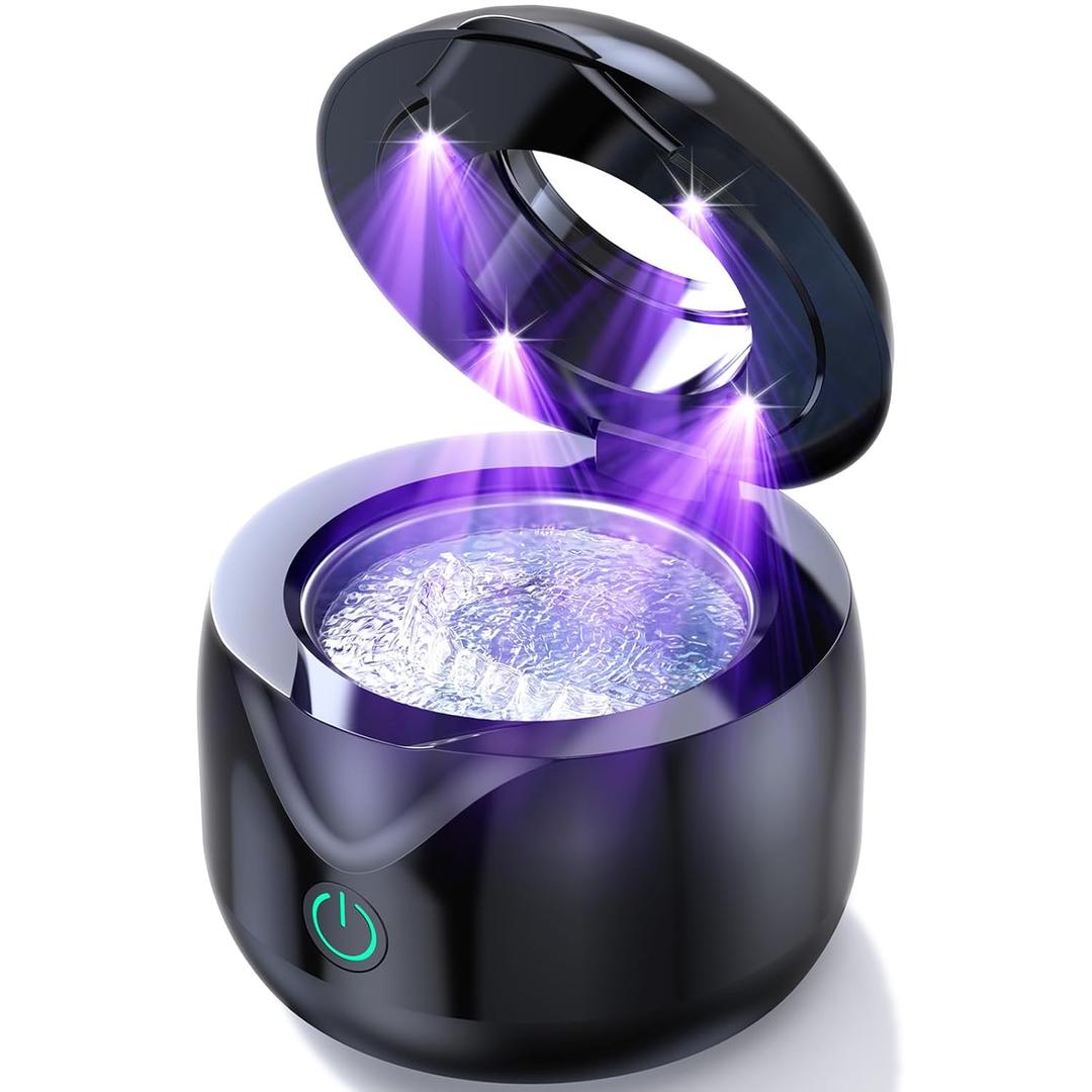 CXRUY Ultrasonic Retainer Cleaner - UV Dental Cleaning Pod Night Guard Cleaner for Dentures, Aligner, Braces, Toothbrush Heads, Jewelry (Black)