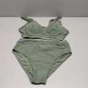 BMJL Women's Bikini Sets V Neck High Waisted Swimsuits Shell Stitched Cheeky Two Piece Bathing Suit (Medium, Green039)