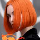 Wig and Sunglasses 12 Inch Short Bob Wigs with Bangs for Women Costume Cosplay Party (Orange)