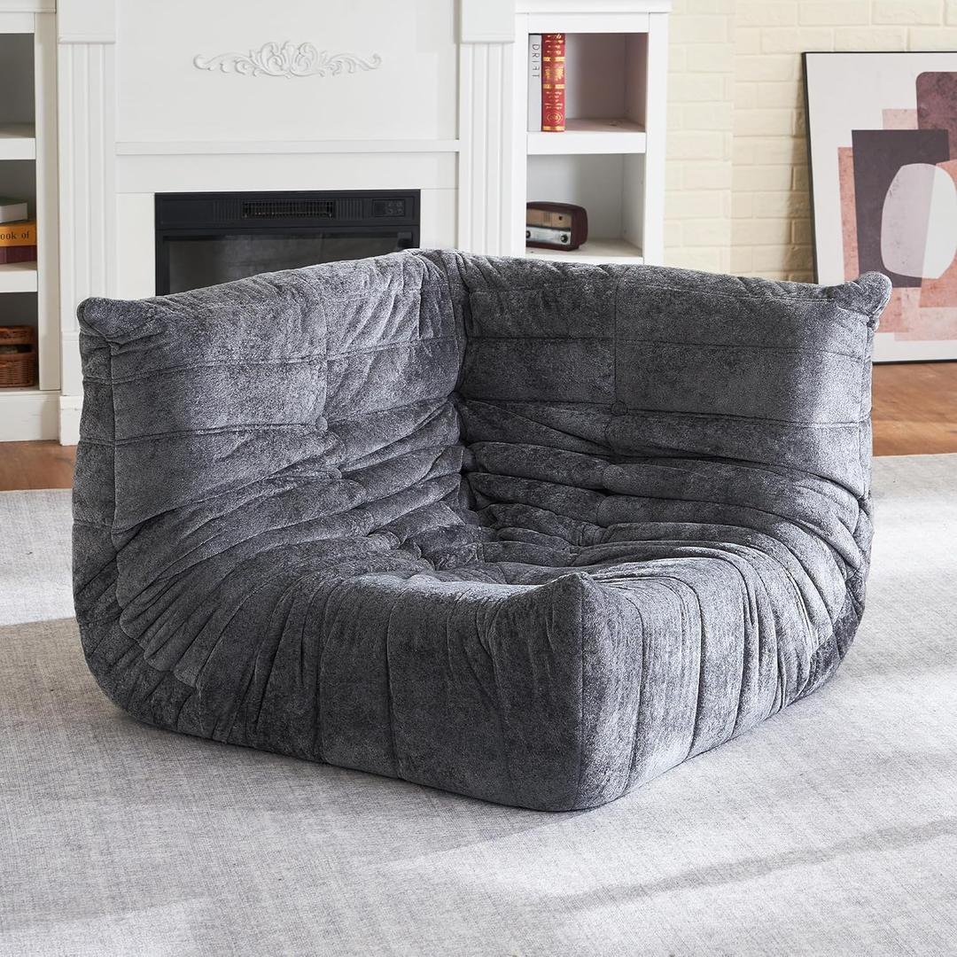 HABUTWAY Bean Bag Chair, Memory Foam Bean Bag Chairs for Adults, Fireside Corner Chair Lazy Floor Corner Sofa for Living Room, Bedroom, Dorm, Office (Grey) (Luxury Velvet-grey)