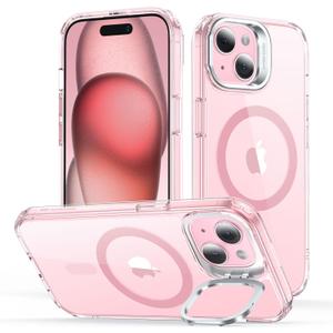 ESR for iPhone 15 Case, Compatible with, Military-Grade Protective Case, Built-in Stash Stand Phone Case, Scratch-Resistant Back Cover, Classic Series, Clear Pink