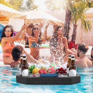 Large Floating Drink Holder Black Floating Refreshment Table Tray Compartment Portable Floating Pool Tray for Swimming Pool Accessories Hot Tub Beach and Party Decor