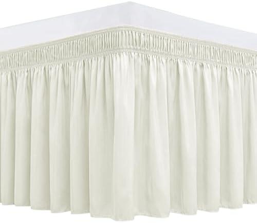 Biscaynebay Wrap Around Bed Skirts for Queen Beds with Short Drop of 12", Ivory Adjustable Elastic Dust Ruffles Easy Fit Wrinkle Resistant Silky Luxurious Fabric Machine Washable