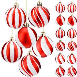 Liliful 12 Pcs 2.4 Inch Christmas Ball Ornaments Glittering Plastic Hanging Decorations Elf Balls Swirl Candy Cane Peppermint Christmas Tree Pendants for Xmas Tree Decoration (Red and White)