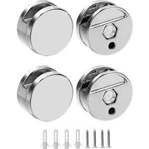 Frameless Mirror Clips - Zinc Alloy Mirror Floating Glass Clip - Round Mounted Mirrors Bracket - Bathroom Fitting Suitable 3-5mm Thick Glass- (4 Pcs) 