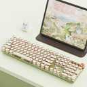 EWEADN V20 Typewriter Keyboard Wireless, 104 Keys Typewriter Style Mechanical with White Backlit, Media Knob, Pink Switch 2.4G/Bluetooth/USB-A Wired Retro Full Size Keyboard for Windows/Mac/PC-Green