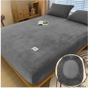Velvet Fitted Sheet Full Size, Fluffy Fuzzy Fleece Bed Fitted Sheets with Deep Pocket, Luxury Soft Thick Plush Bedspread Mattress Protector Cover (Full:47x79in(120 * 200CM), Light Gray)