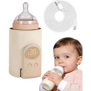 Umimile Portable Bottle Warmer for Travel  Heats the Bottle DirectlyNo Pouring, Fast Heating Baby Bottle Warmer on The Go, 6 Temp Settings & Auto Keep-Warm,Fits 2.5-3.3in Bottles (Beige)