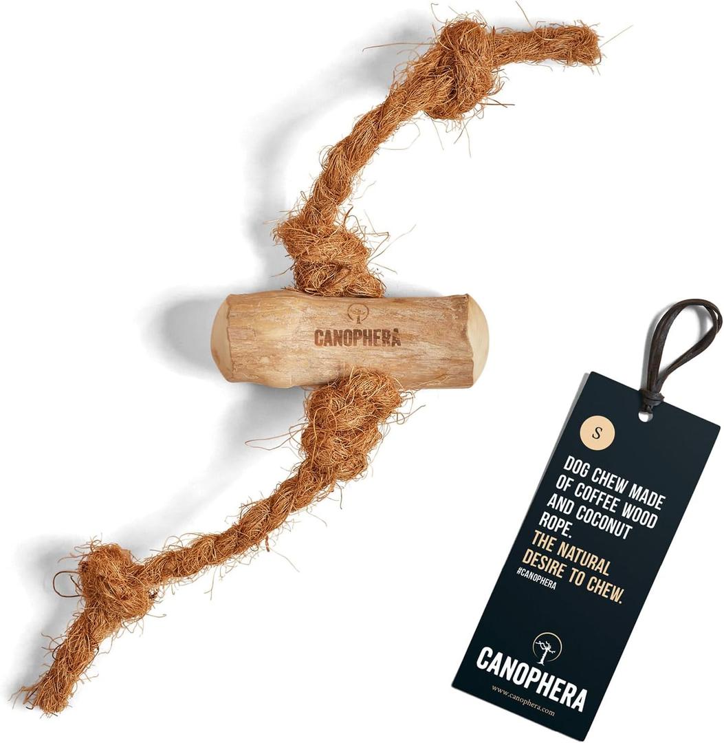 CANOPHERA Dog Chew Coffee Wood and Coconut Rope Toy for Healthy Teeth and Gums Size Small - All Dog Breeds