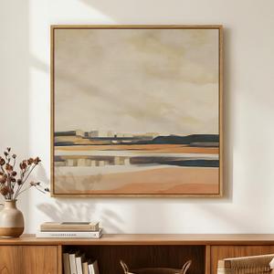 Framed Neutral Abstract Landscape Wall Art for Living Room, Square Mid Century Modern Canvas Paintings Prints Artwork for Walls, Minimalist Scenic Pictures Wall Decor for Bedroom Home Office, 24x24 In