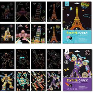 Scratch & Sketch Art for Kids-Scratch Rainbow Painting Art Paper,Scratchboard Creative DIY Kids Arts and Crafts Gifts,8pcs Size for 10.6''x7.6''(Transformers& Construction)