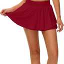 UrKeuf Women's Athletic Tennis Skirts with Pockets 13in Ruffle Golf Running Workout Ice Silk Flowy Skorts with Sports Shorts (Red, M)