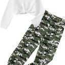 Girls 2 Piece Outfits Long Sleeve Twist Front Shirts and Camo Pants Sets for Fall Winter Sweatsuits Size 5-14Y (White)