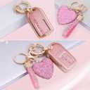Compatiable with Honda Key fob Cover with Diamond Bling Keychain, Car Accessories Key Holder Shell Full Protection for 2016-2022 Accord Civic CRV Pilot Odyssey,Gold Pink