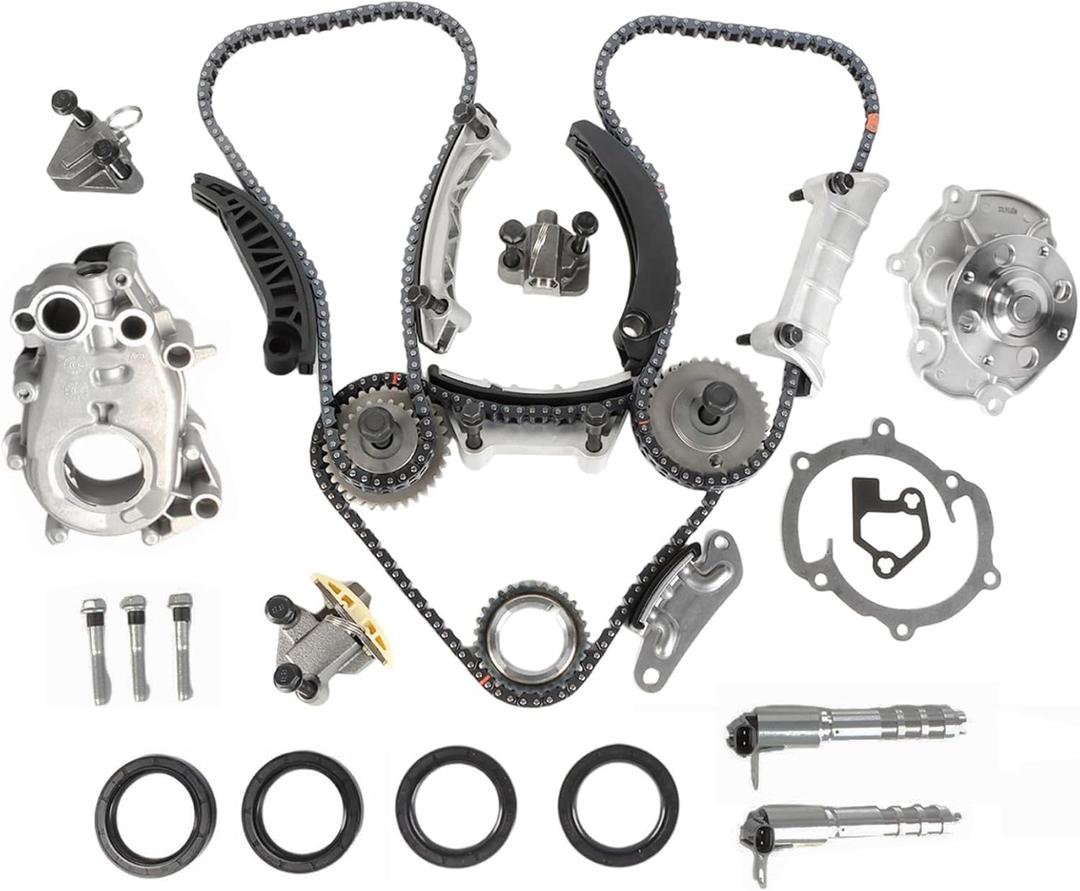 Timing Chain Kit Oil Pump Water Pump 3.6L 3.0L Fit for 08-15 Equinox Traverse Camaro Impala, for Pontiac 07-09 for Saab 07-11, for Saturn 07-10 for CTS/XTS/SRX/ATS 07-15 Engine Parts w/VTC Solenoid
