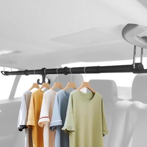 Elantrip Car Clothes Hanger Bar for SUV & Trucks, 34"-70" Extra Long, Heavy-Duty Iron Tube with Full Rubber Sleeve, No-Slip Garment Rack for Travel & Business Suits