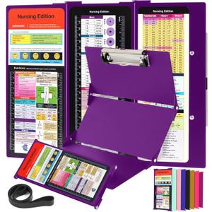 Nursing Clipboard with Nursing and Medical Edition Cheat Sheets 3 Layers Aluminum Foldable Nurse Clip Board Nursing Student Essentials - Foldable Clipboard Nursing Nursing School Essentials (Purple)