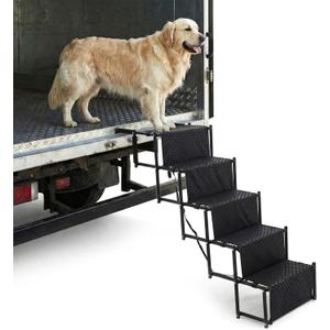 Light Truck Dog Steps 5 Step Upgraded Dog Stairs Metal Frame Foldable Large Pet Step with Extra Wide Non-Slip Surface, Lightweight Portable Pet Ladder Ramp for Car, Suvs, Light Truck, and High Bed