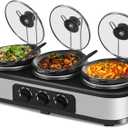 Triple Slow Cooker, 3×1.5 QT Buffet Servers and Warmers, 3 Pots Buffet Slow Cooker Adjustable Temp Lid Rests Stainless Steel Manual Silver for Parties Holidays Families, 4.5 Quarts