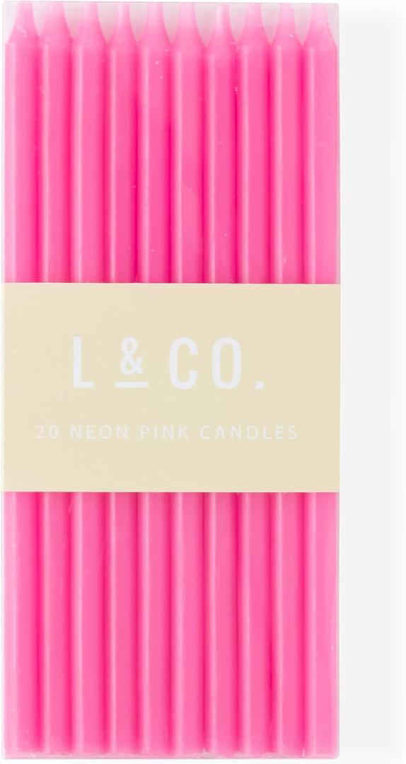 20 Count Tall Skinny Hot Pink Solid Birthday Cake Candles for Birthday Wedding Party Cakes Decorations