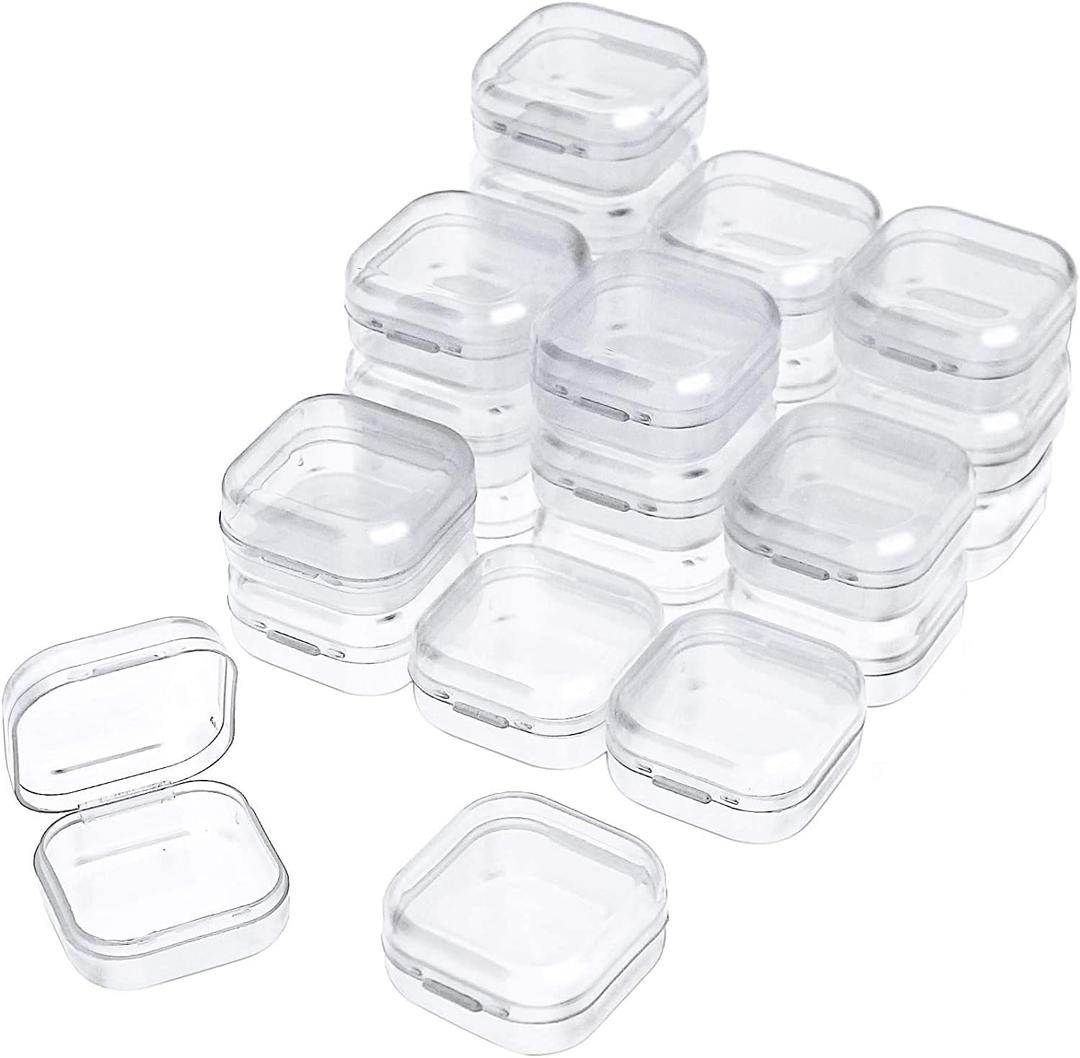 Clear Plastic Storage Container Set With Stickers For Custom Labels. 14 Pcs ~2“ x 2“ Mini Containers And 1 Pcs 6.5" x 4.75" Large Container