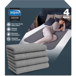 Inspire Underpads | Stain Hiding Gray Reusable Incontinence Bed Pads | Waterproof Mattress Pad | for Adults Babies and Dogs (34 x 36 - 4 Pack)