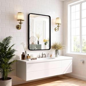 NEWBULIG Bathroom Mirror, Wall Mirror with Aluminum Alloy Thin Frame, Bathroom Mirrors for Over Sink, Bedroom, Living Room, Entryway (36"L x 24"W, Black-Rectangular)