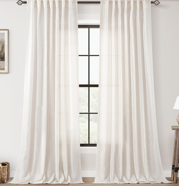 Natural Linen Curtain 92 inch Length 2 Panels Set Back Tab Light Filtering Living Room Curtain Drapes Home Office Modern Minimalist Decor Farmhouse Boho Neutral Cream Semi Sheer Curtain 92 inch Long