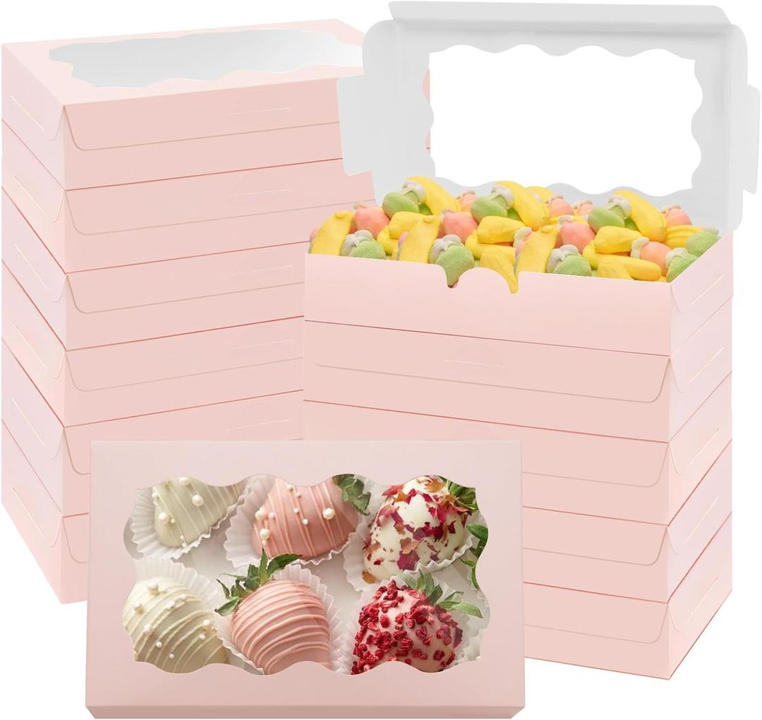 60Pcs 7 x 4 3/8 x 1 Inch Cookie Boxes with Clear Window Small Pink Cookie Boxes Bakery Treat Boxes for Dessert, Donuts, Pie, Candy, Macaron