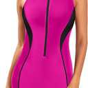 Tempt Me Women One Piece Boyleg Swimsuit Zip Up Racerback Bathing Suits Athletic Sporty High Neck Swimwear (XL ,Pink and Black)