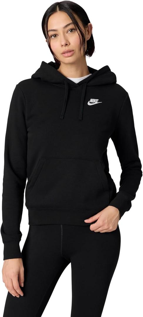 Nike Women's Sportswear Club Fleece Pullover Hoodie (Medium, Black/White)