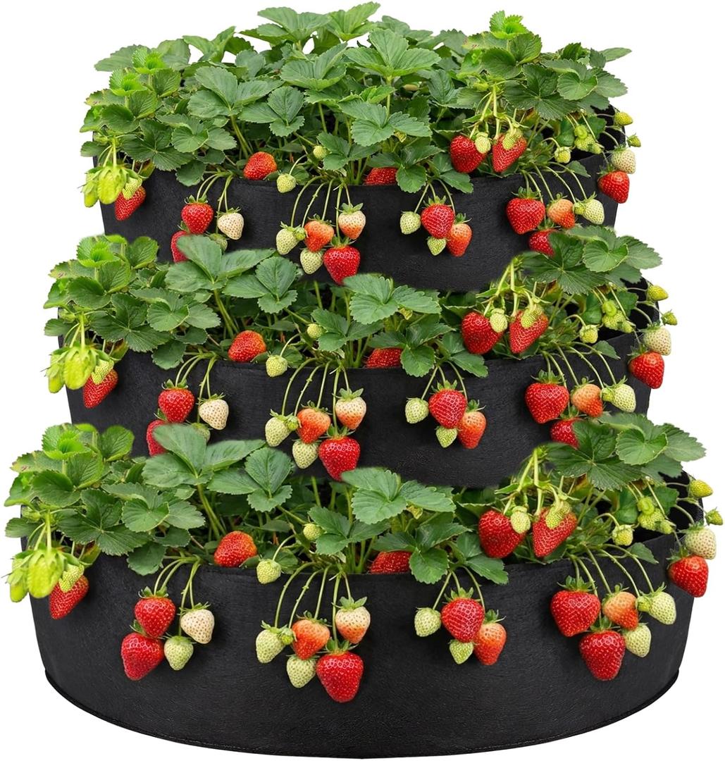 3 Tiered Fabric Strawberry Planter 48 36 24 Inch Strawberry Pyramid Planter for Outdoor Growing Vegetables Herb Plant
