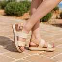 Marc Ford Platform Sandals Women Fashion Raffia Sandals Summer Beach Wedges Heels for Women with Adjustable Buckle