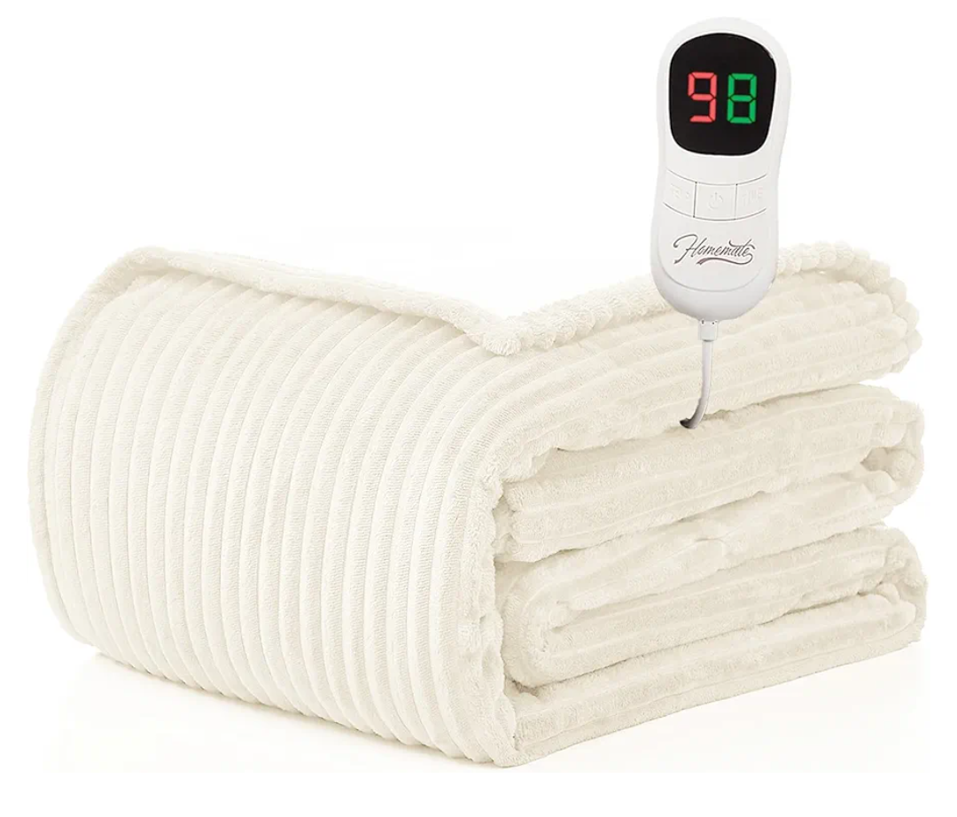 Homemate Heated Blanket Electric Throw - 50"x60" Heating Blanket Throw 1/2/4/6/8 Hours Auto-Off 10 Heat Levels Over-Heat Protection Soft Flannel Sherpa ETL Certification