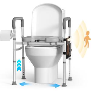 Commode Chair Raised Toilet Seat: Adjustable Height Padded toilet seat risers for seniors Safety with handles, Elderly Handicap Bariatric Post-Surgery Alone Senior - Robust Frame Stand Support 400lb