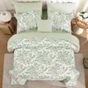 WONGS BEDDING 8 Pieces Queen Size Comforter Set Green, Sage Green Floral Bed in a Bag Comforter Sets, Soft Reversible Botanical Flowers Bedding Sets for All Season (90"x90")