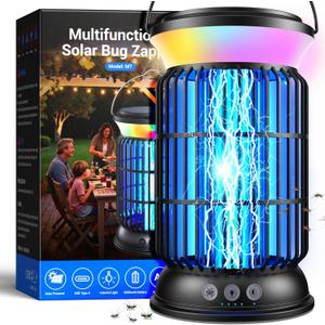 Solar Bug Zapper Outdoor, Powerful 4200V Electric Mosquito Zapper with Upgraded Mosquito Attraction Light, Auto On/Off, IPX6 Waterproof Insect Zapper for Patio, Garden & Camping