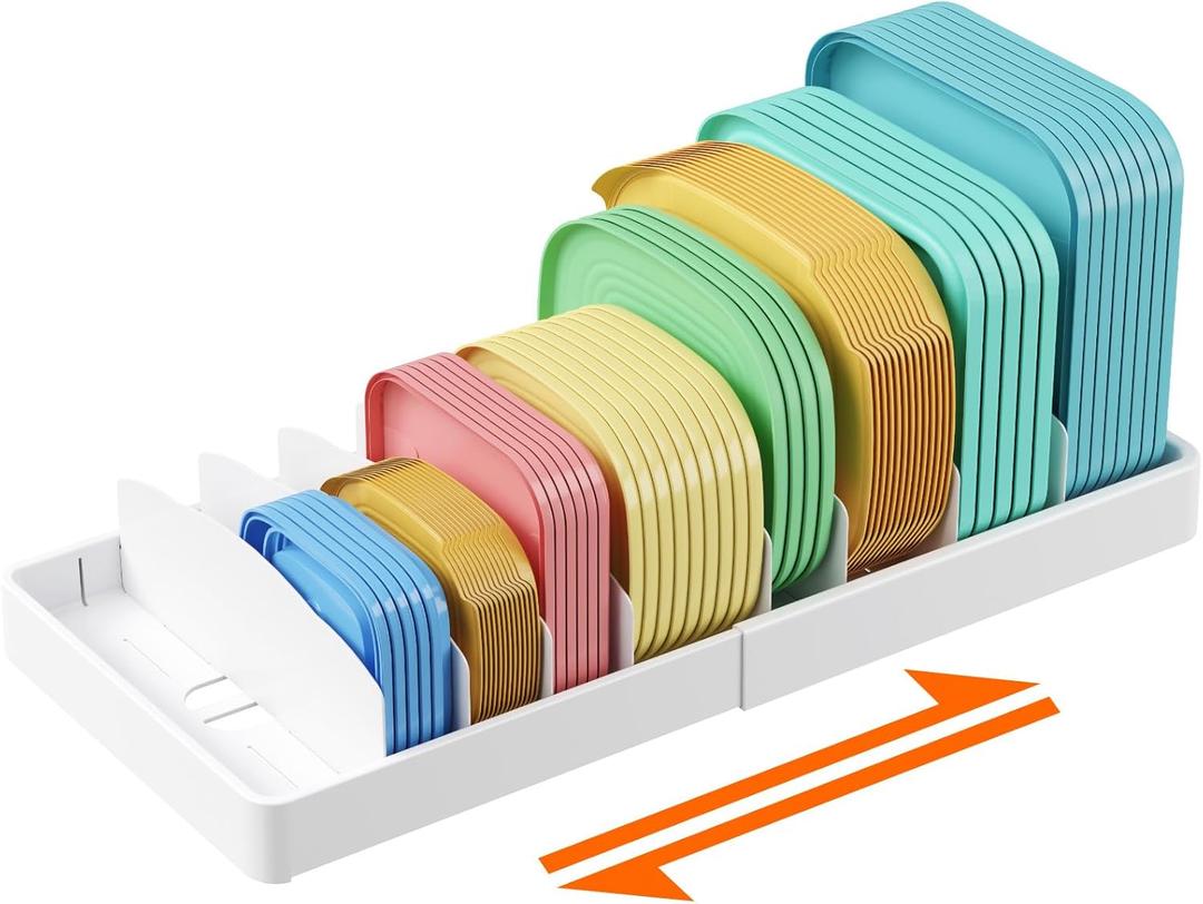 Lifewit Lid Organizers for Cabinet Adjustable, Extra Large 13-24" Food Storage Container Lid Divider with 8 Inserts & 21 Compartments, Plastic Lid Holder Inside Cabinet in Kitchen/Pantry Organization