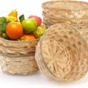 TOPZEA 10 Pack Round Gift Baskets, 8 Inch Natural Bamboo Woven Fruit Basket, Small Wicker Bread Roll Serving Basket, Food Storage Bin Handmade Baskets for Kitchen Restaurant Centerpiece Christmas (8"(Opening Dia)x 5.75"(Bottom Dia)x 3.5"(H))