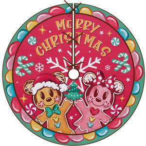 Gingerbread Man Merry Christmas Tree Skirt, 48 Inches Lace-up Red Xmas Tree Skirt, Funny Winter Holiday Party Indoor Decoration Snowflake Home Decor