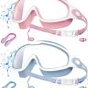 Aegend New Adult Wide View Swim Goggles, Anti-Fog/UV No Leak Swimming Goggles with Ear Plugs for Men & Women (Clear Blue & Clear Pink)
