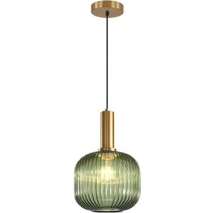BOKT Mid Century Modern Green Glass Pendant Light Large Gold Globe Kitchen Island Pendant Light Fixture Minimalist Anti Brushed Brass Round Ceiling Hanging Pendant Lamp (7.9" Green)